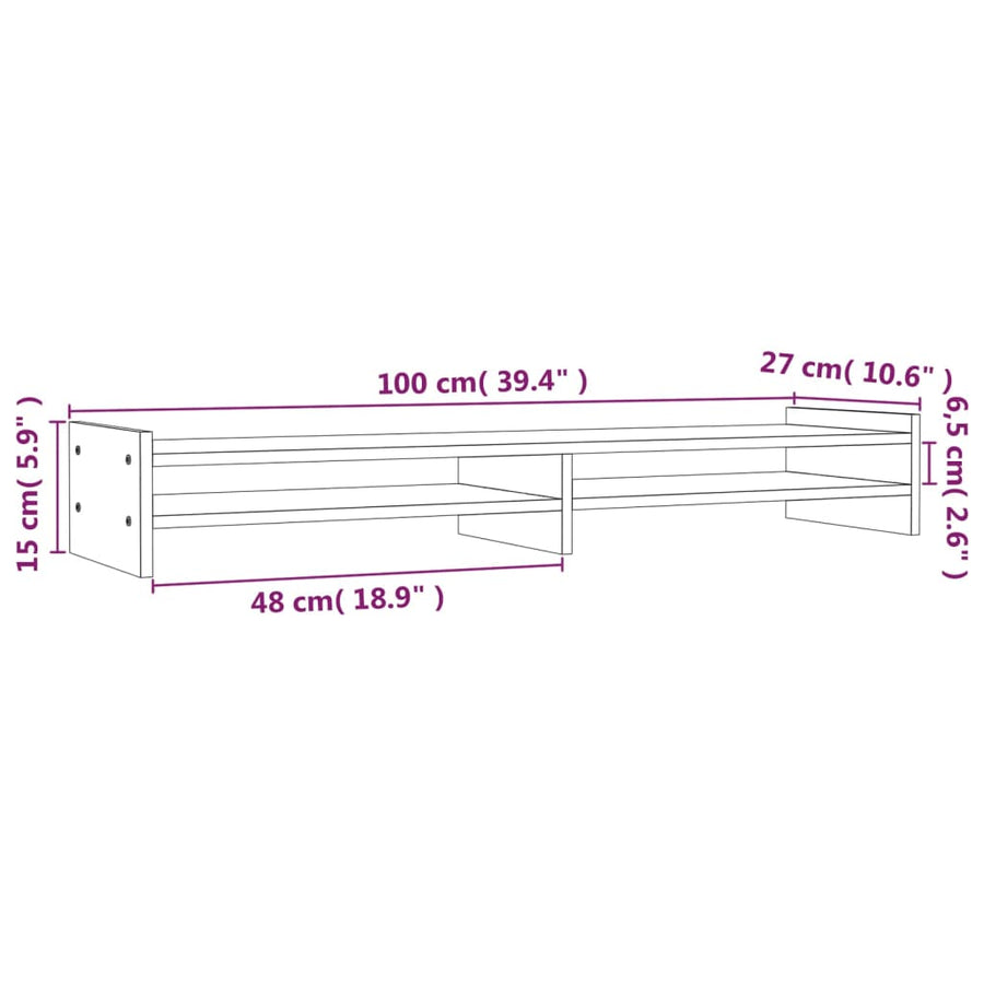 Monitorstandaard 100x27x15 cm massief grenenhout grijs 100 x 27 x 15 cm Grijs