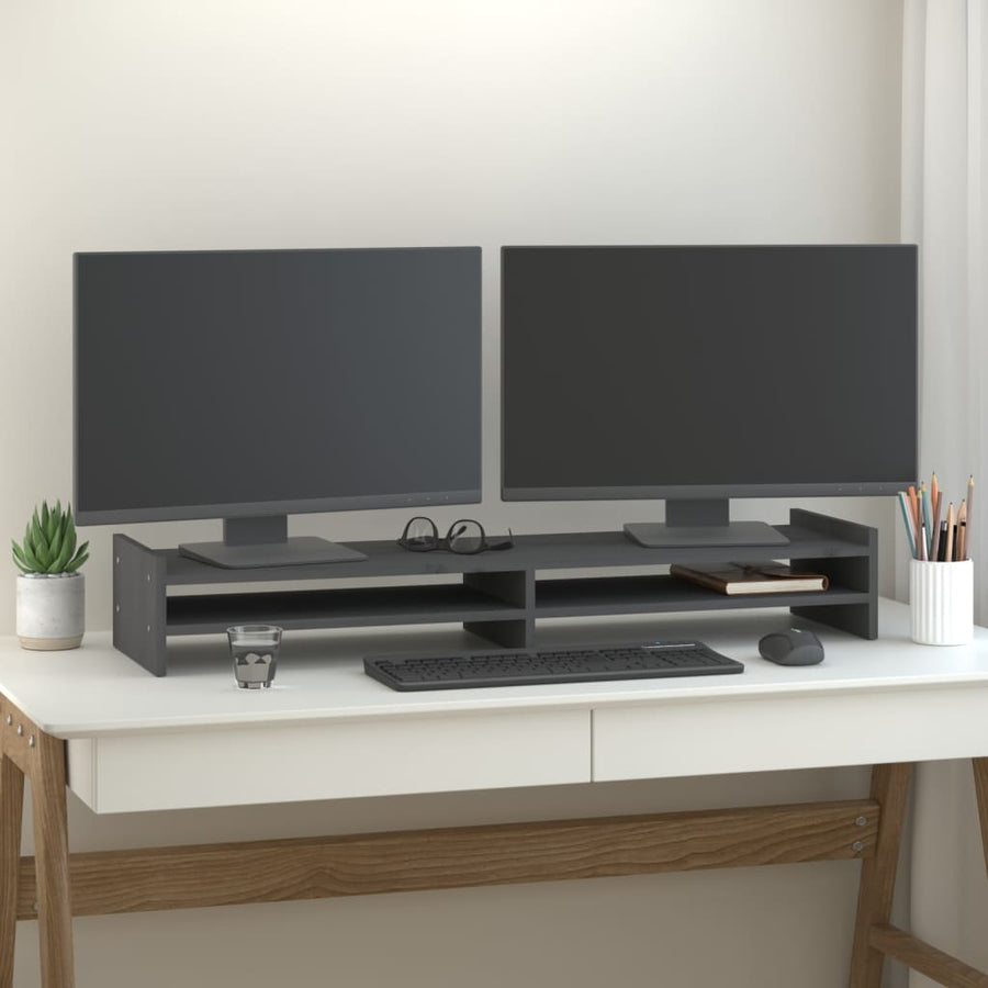 Monitorstandaard 100x27x15 cm massief grenenhout grijs 100 x 27 x 15 cm Grijs