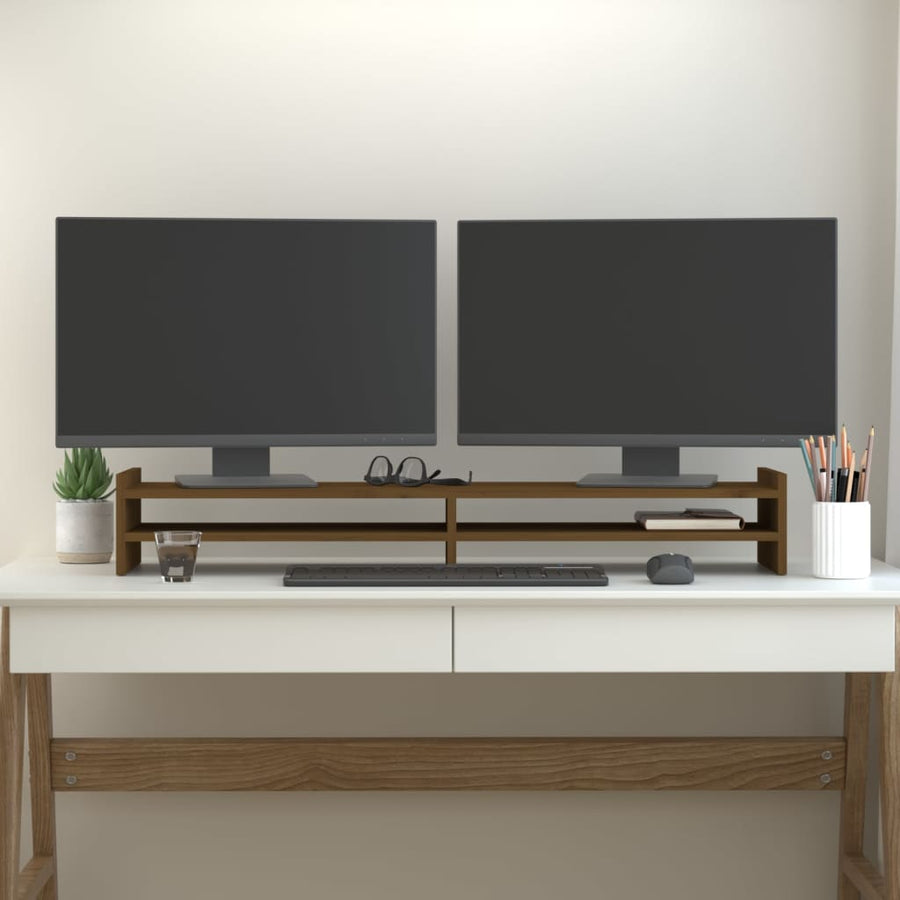 Monitorstandaard 100x27x15 cm massief grenenhout honingbruin 100 x 27 x 15 cm Honingbruin