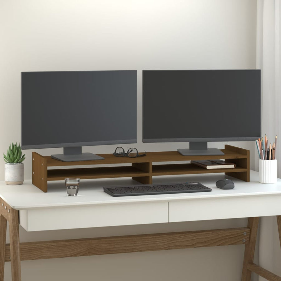 Monitorstandaard 100x27x15 cm massief grenenhout honingbruin 100 x 27 x 15 cm Honingbruin