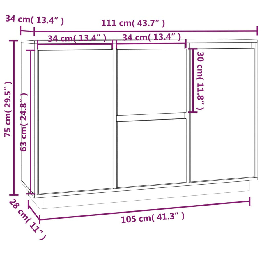 Dressoir 111X34X75 Cm Massief Grenenhout Grijs