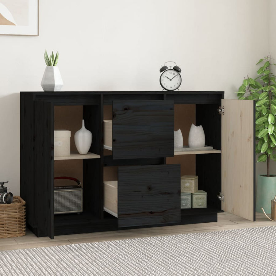 Dressoir 111X34X75 Cm Massief Grenenhout Zwart