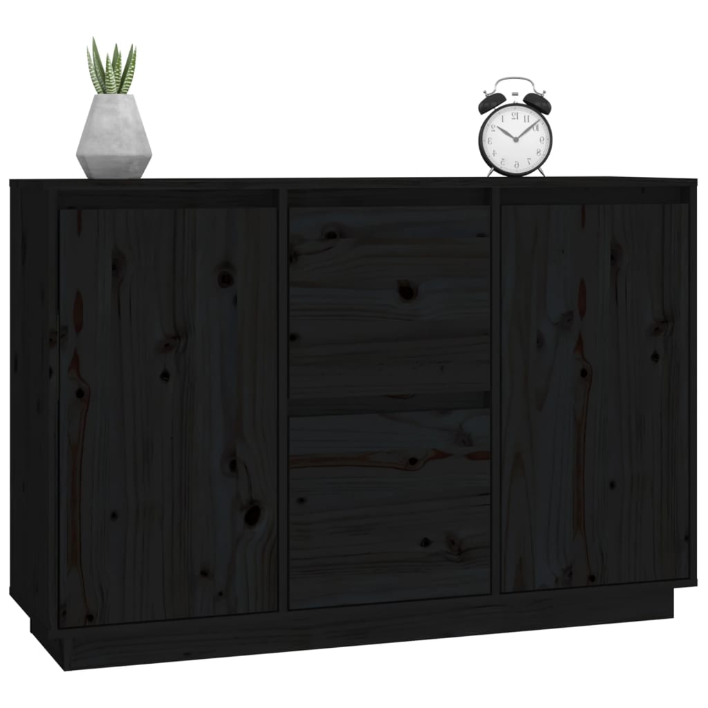 Dressoir 111X34X75 Cm Massief Grenenhout Zwart