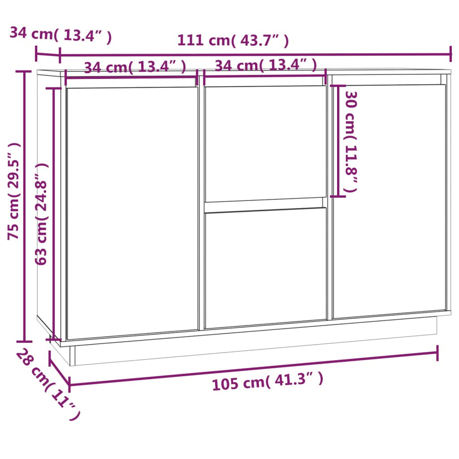 Dressoir 111X34X75 Cm Massief Grenenhout Zwart