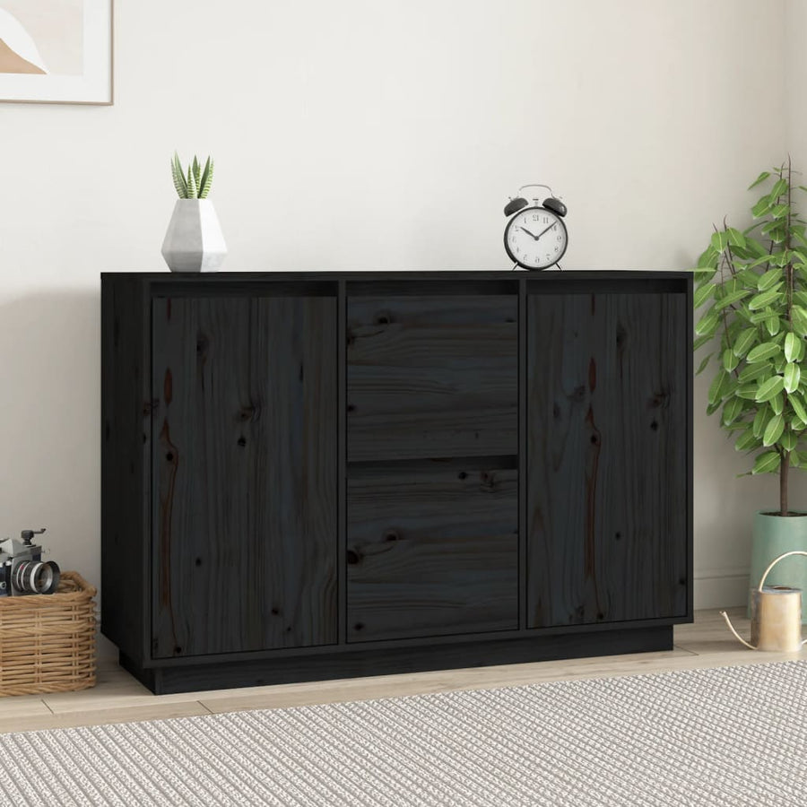 Dressoir 111X34X75 Cm Massief Grenenhout Zwart
