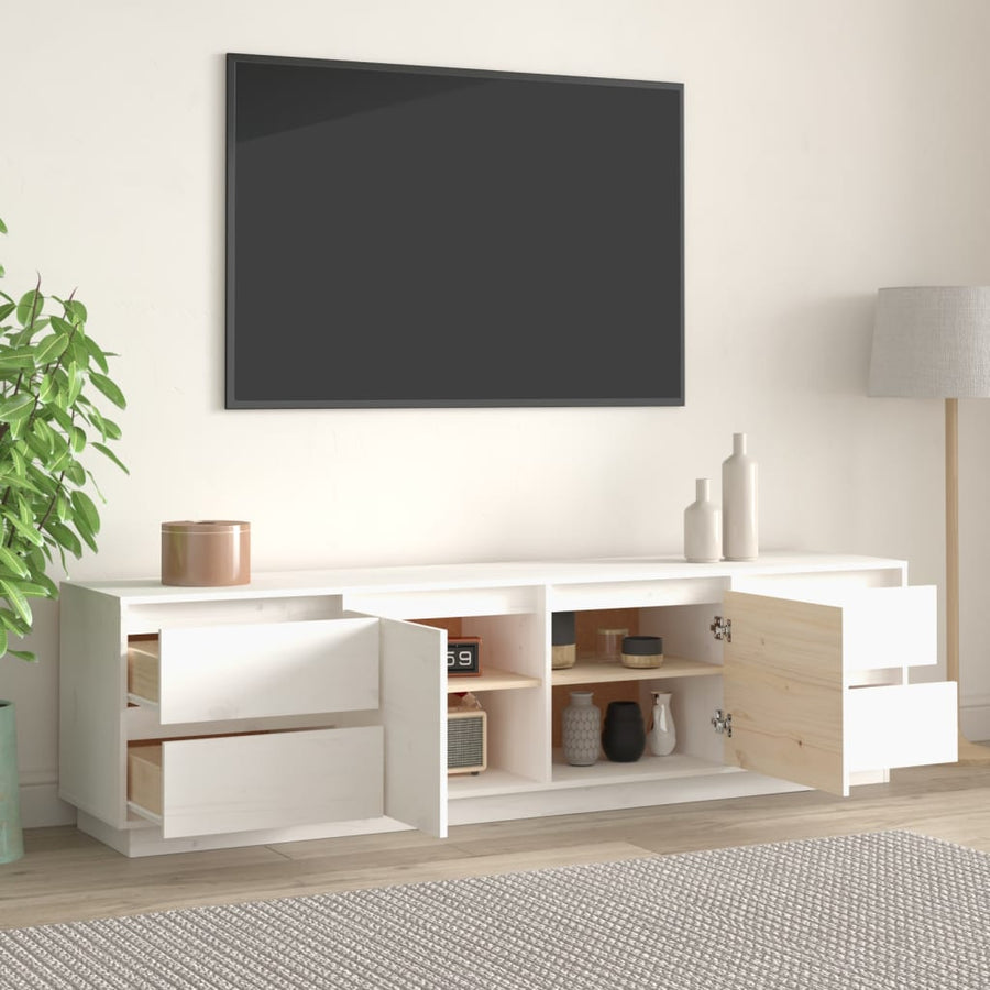 Tv-Meubel 76X37X47,5 Cm Massief Grenenhout Wit