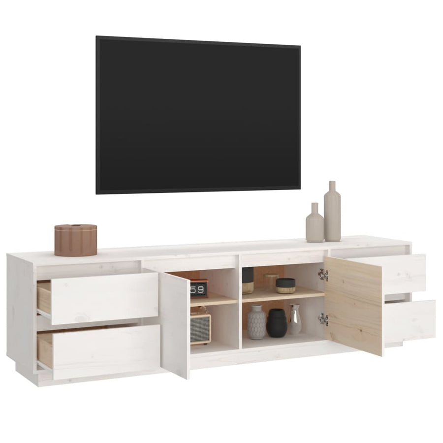 Tv-Meubel 76X37X47,5 Cm Massief Grenenhout Wit