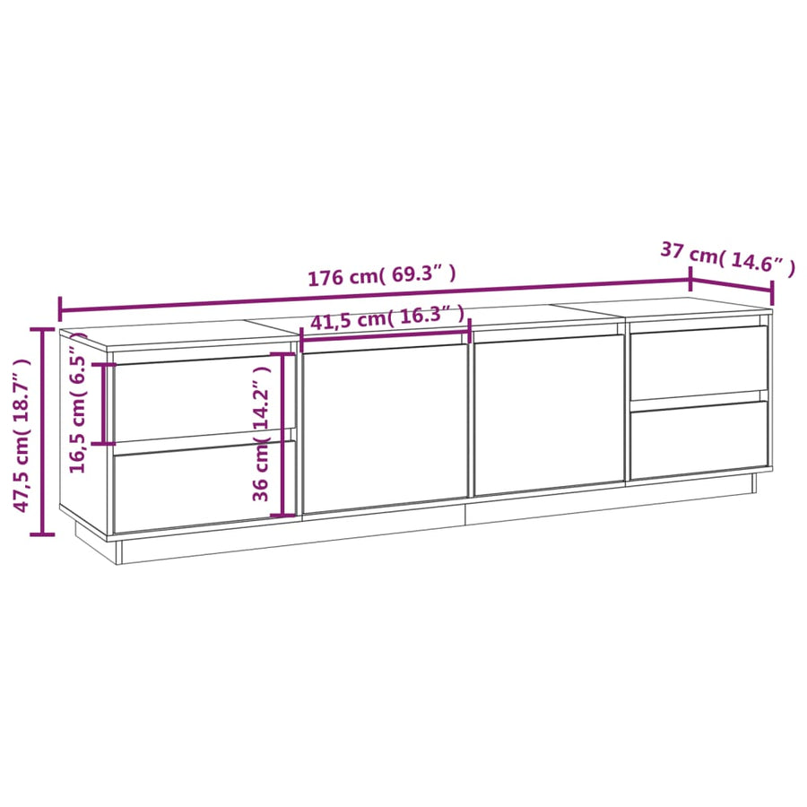 Tv-Meubel 76X37X47,5 Cm Massief Grenenhout Wit