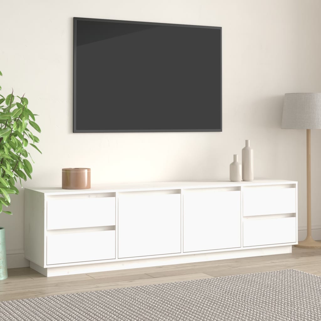 Tv-Meubel 76X37X47,5 Cm Massief Grenenhout Wit