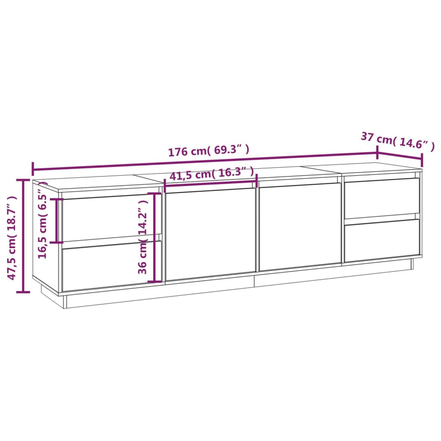 Tv-Meubel 76X37X47,5 Cm Massief Grenenhout Honingbruin