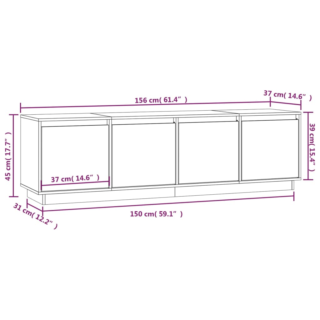Tv-Meubel 156X37X45 Cm Massief Grenenhout Naturel