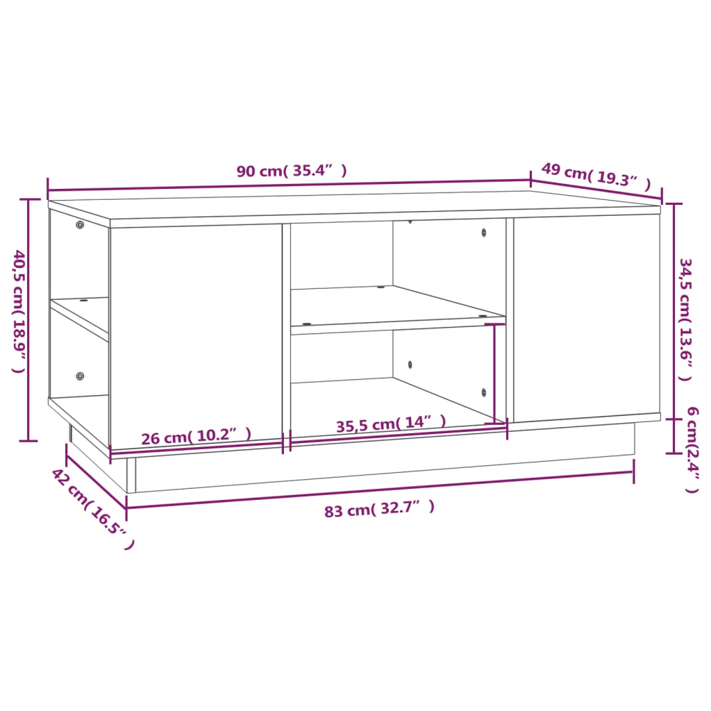 Salontafel 90X49X40,5 Cm Massief Grenenhout Grijs