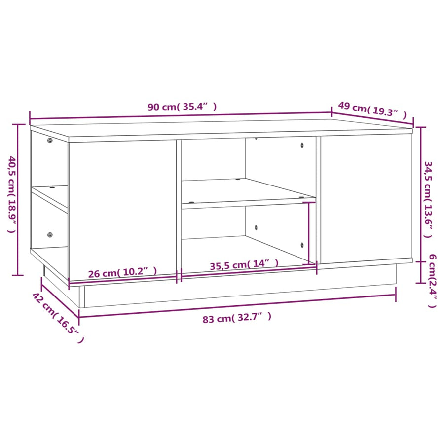 Salontafel 90X49X40,5 Cm Massief Grenenhout Grijs
