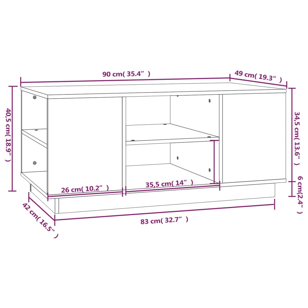 Salontafel 90X49X40,5 Cm Massief Grenenhout Zwart