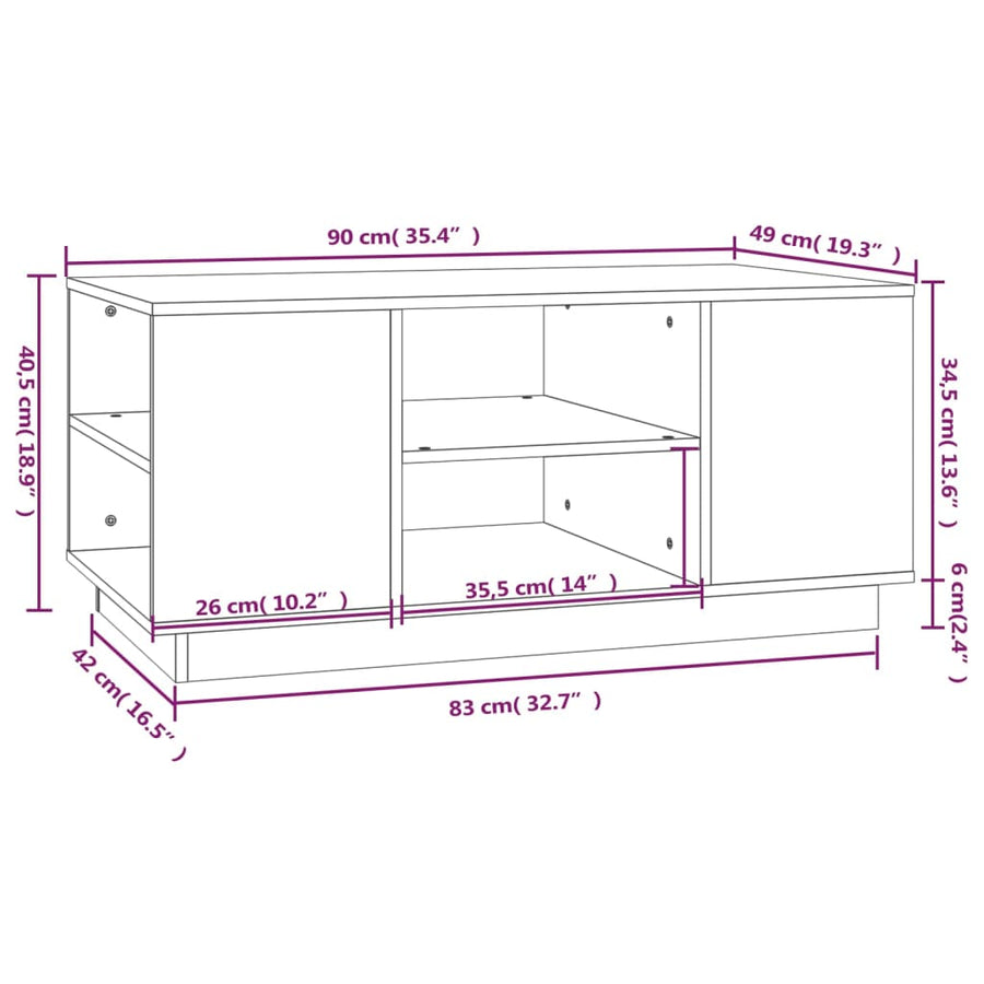 Salontafel 90X49X40,5 Cm Massief Grenenhout Zwart
