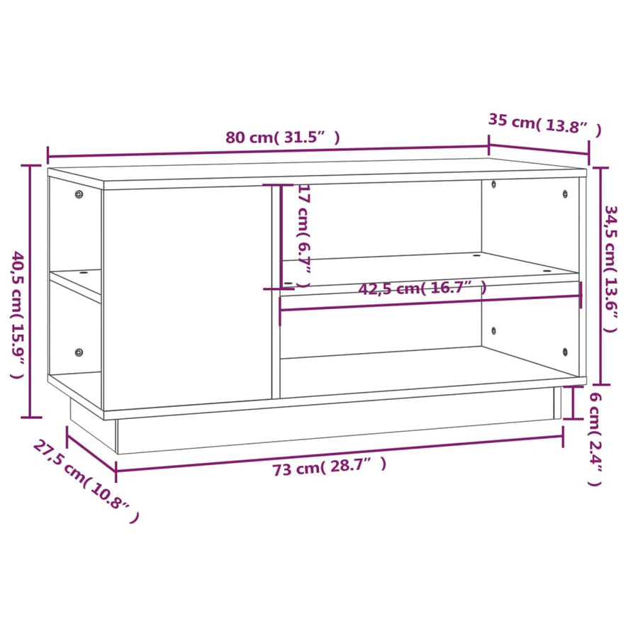 Tv-Meubel 80X35X40,5 Cm Massief Grenenhout Grijs