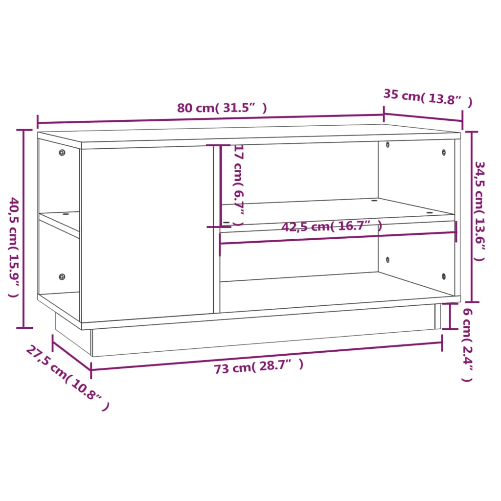 Tv-Meubel 80X35X40,5 Cm Massief Grenenhout Honingbruin