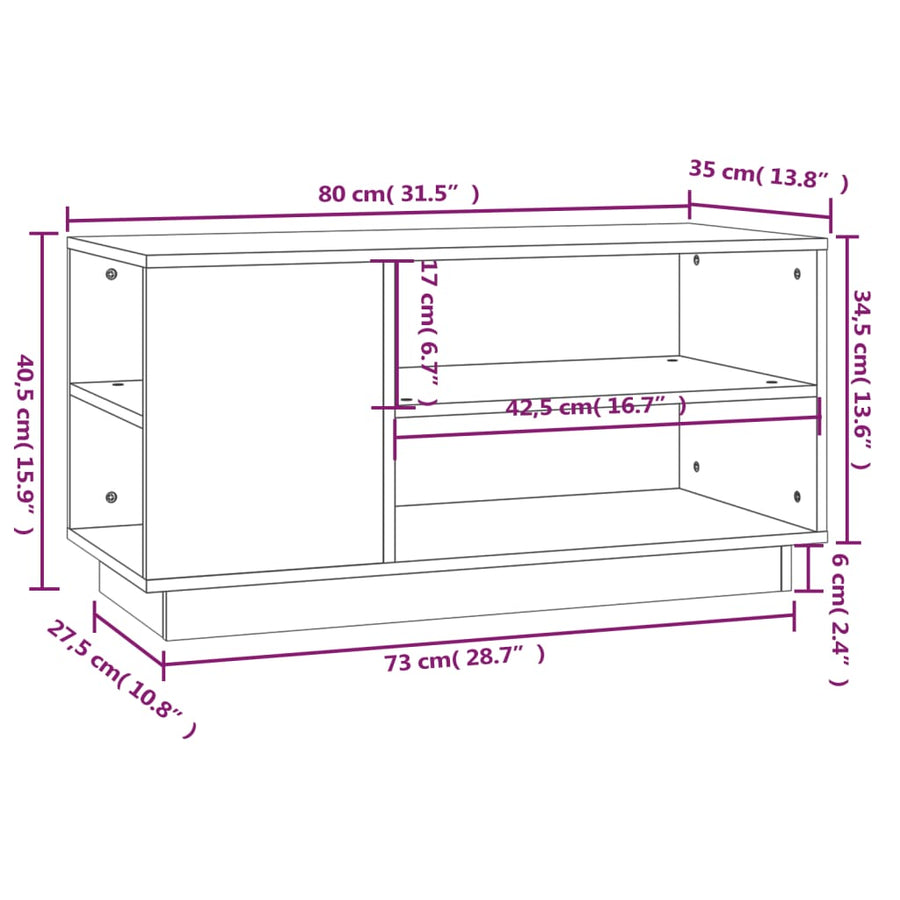 Tv-Meubel 80X35X40,5 Cm Massief Grenenhout Honingbruin