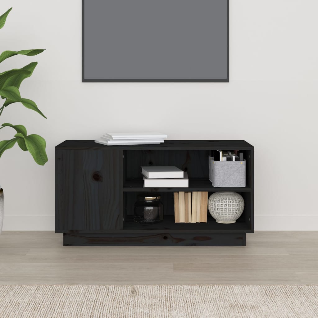Tv-Meubel 80X35X40,5 Cm Massief Grenenhout Zwart