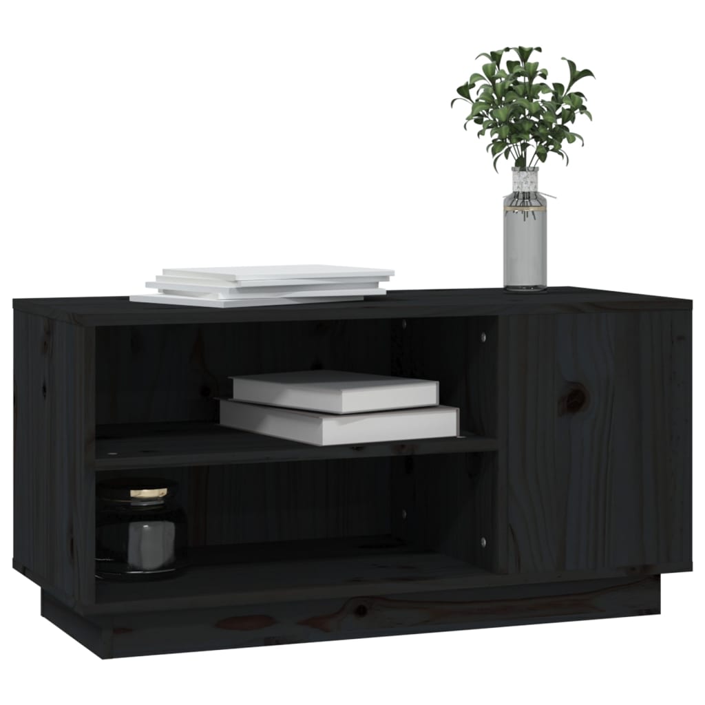 Tv-Meubel 80X35X40,5 Cm Massief Grenenhout Zwart