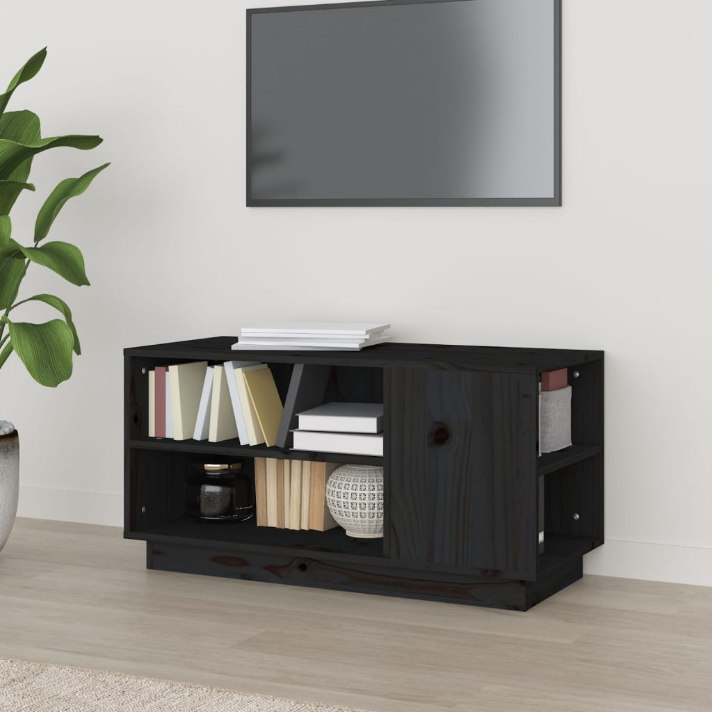 Tv-Meubel 80X35X40,5 Cm Massief Grenenhout Zwart