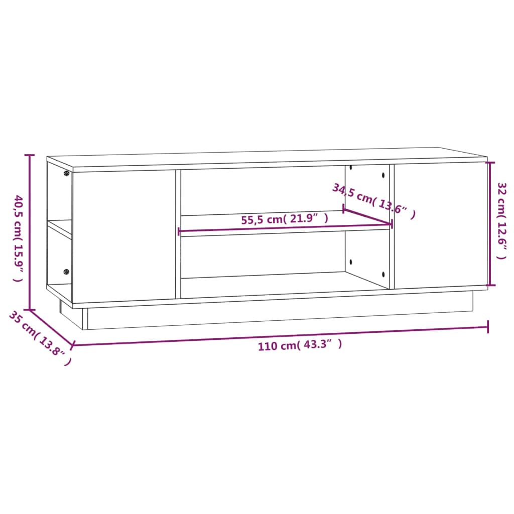 Tv-Meubel 0X35X40,5 Cm Massief Grenenhout Grijs