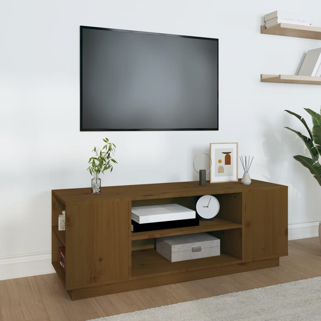 Tv-Meubel 0X35X40,5 Cm Massief Grenenhout Honingbruin honey brown