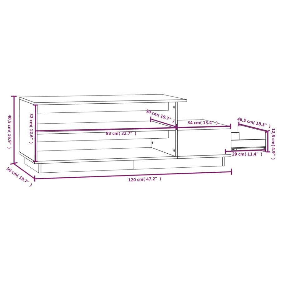 Salontafel 120X50X40,5 Cm Massief Grenenhout Zwart