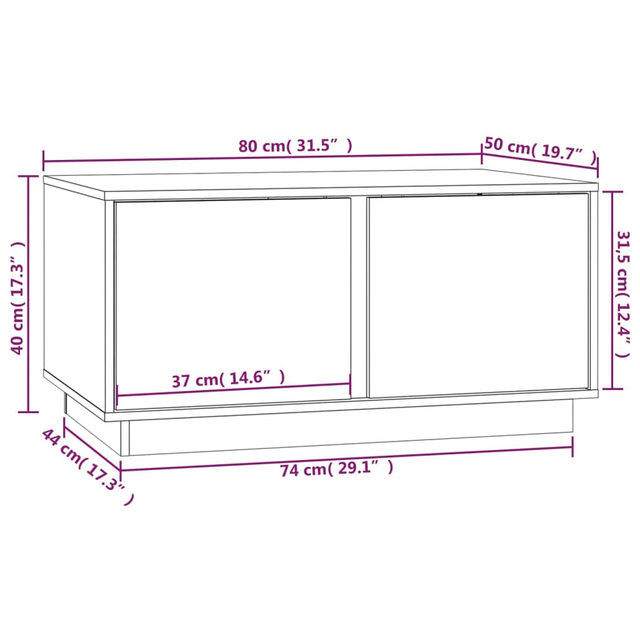 Salontafel 80X50X40 Cm Massief Grenenhout Wit