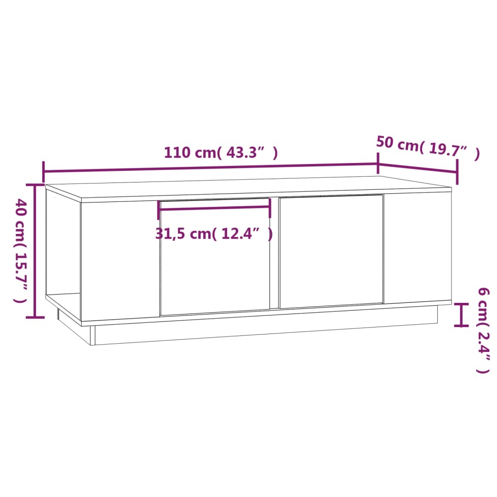 Salontafel 110X50X40 Cm Massief Grenenhout Wit