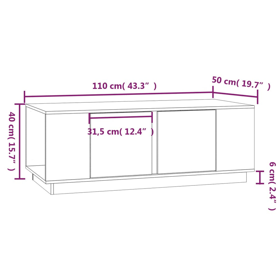 Salontafel 110X50X40 Cm Massief Grenenhout Wit