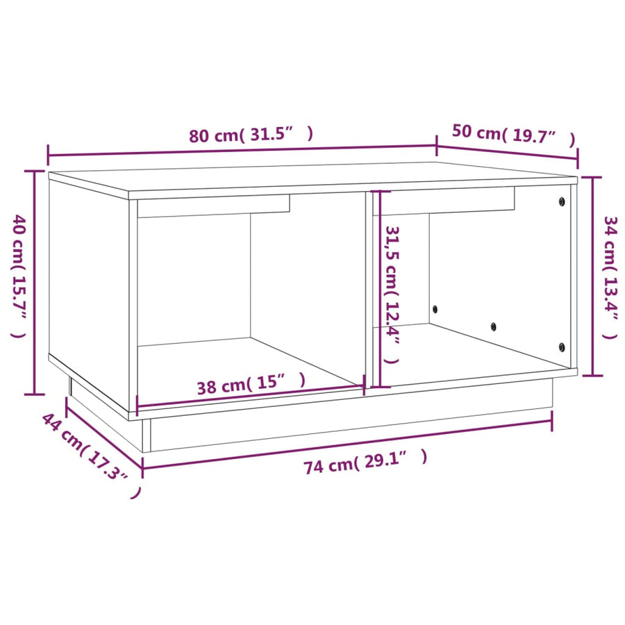 Salontafel 80X50X40 Cm Massief Grenenhout Wit