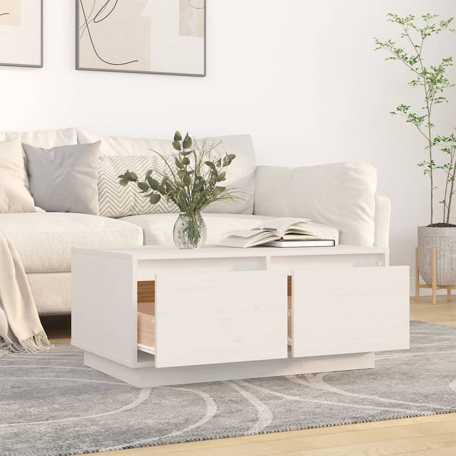 Salontafel 80X50X35 Cm Massief Grenenhout Wit