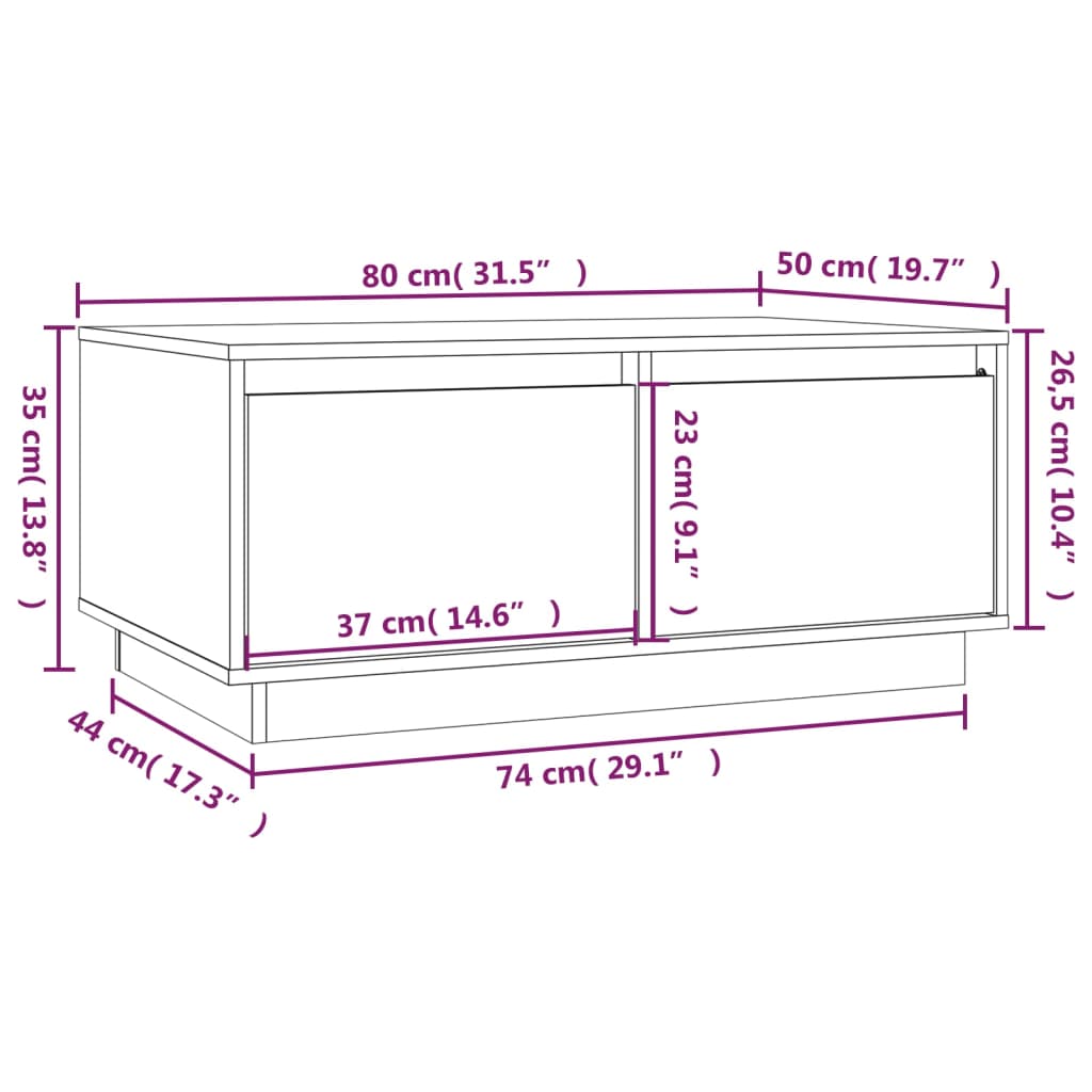 Salontafel 80X50X35 Cm Massief Grenenhout Wit