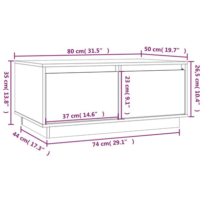 Salontafel 80X50X35 Cm Massief Grenenhout Wit