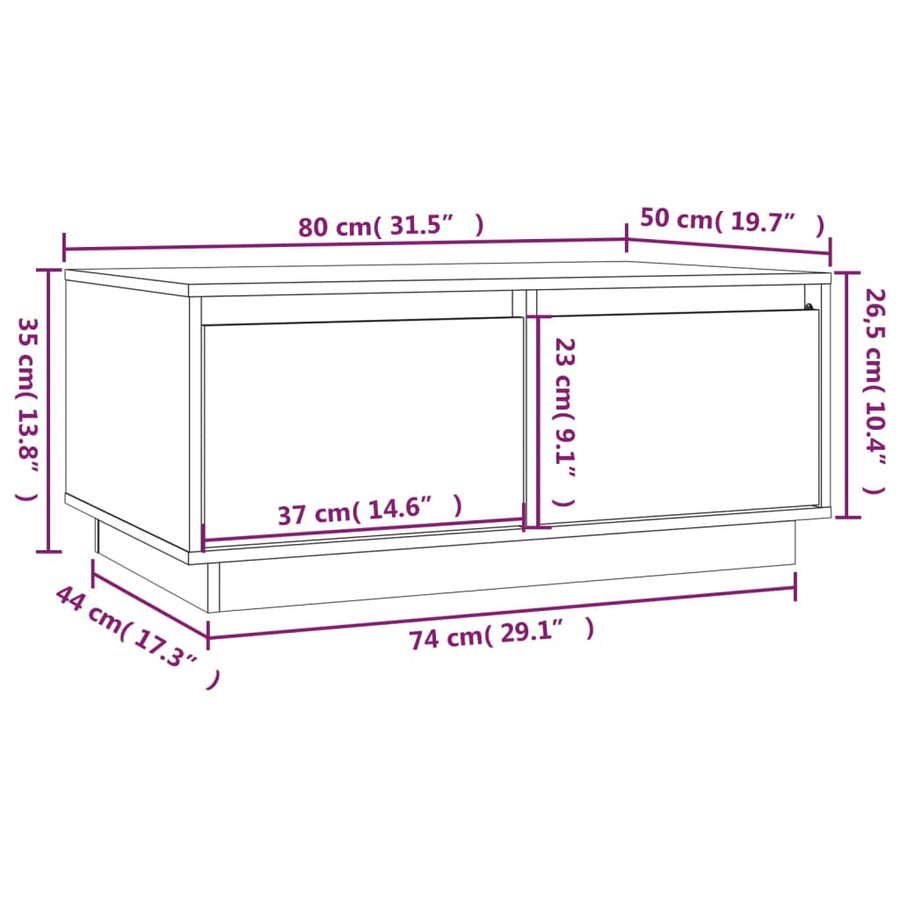 Salontafel 80X50X35 Cm Massief Grenenhout Wit