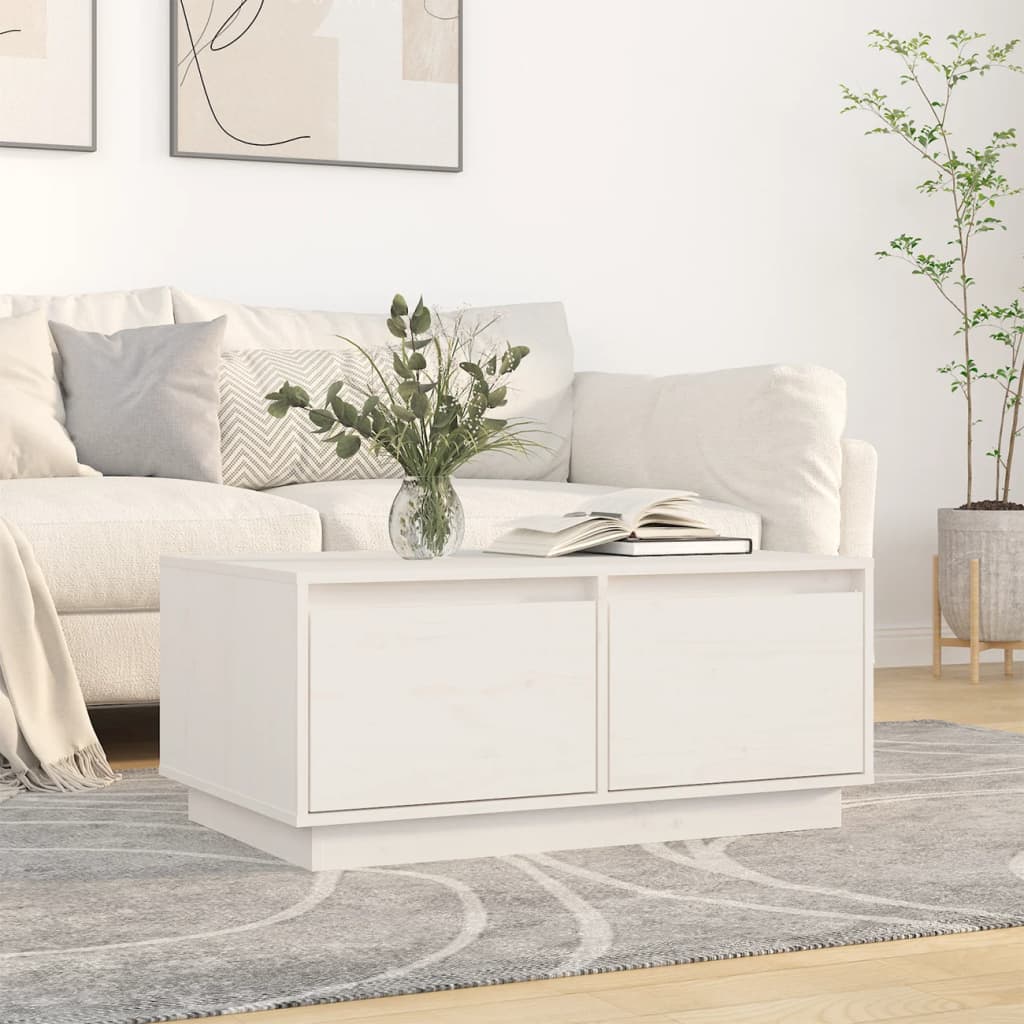 Salontafel 80X50X35 Cm Massief Grenenhout Wit