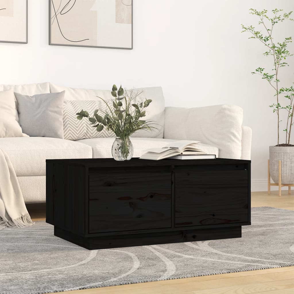 Salontafel 80X50X35 Cm Massief Grenenhout Zwart