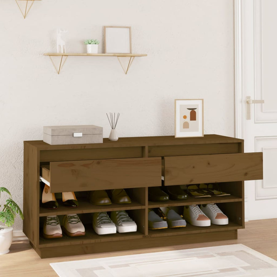 Schoenenkast 110X34X52 Cm Massief Grenenhout Honingbruin