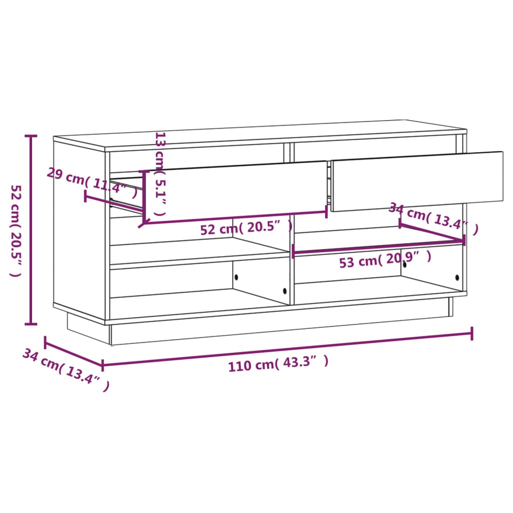 Schoenenkast 110X34X52 Cm Massief Grenenhout Honingbruin