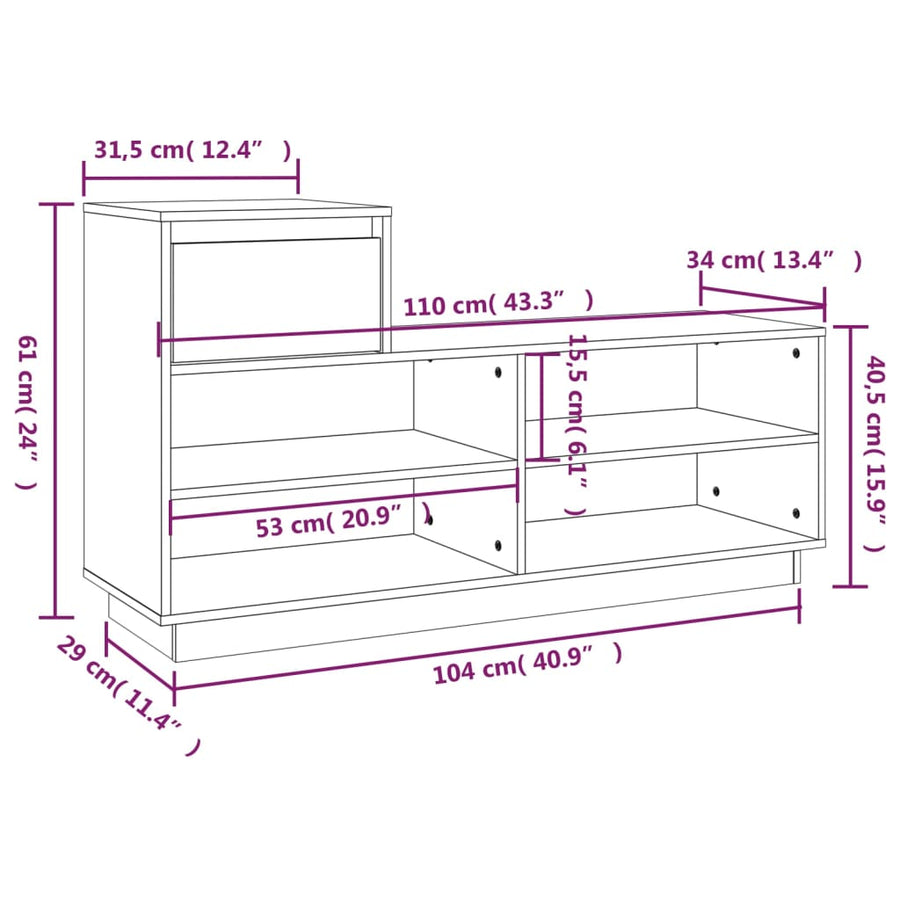 Schoenenkast 0X34X6 Cm Massief Grenenhout Honingbruin