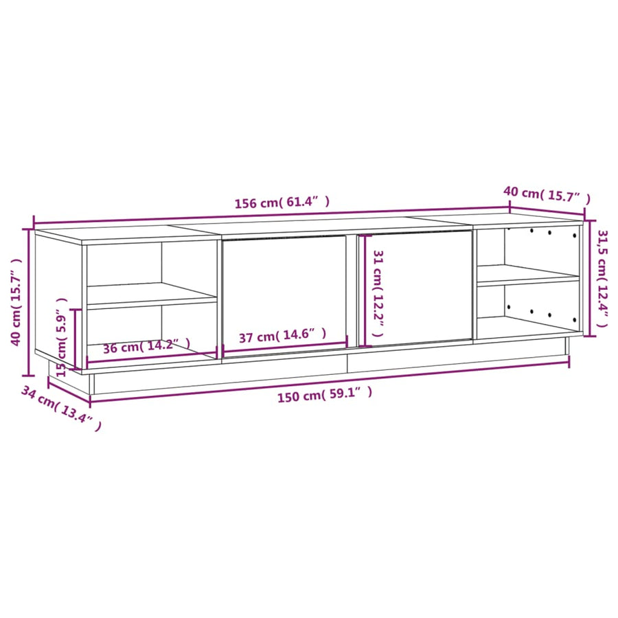 Tv-Meubel 56X40X40 Cm Massief Grenenhout Wit