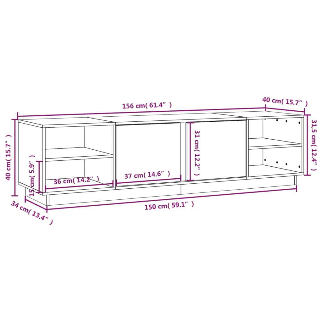 Tv-Meubel 56X40X40 Cm Massief Grenenhout Zwart