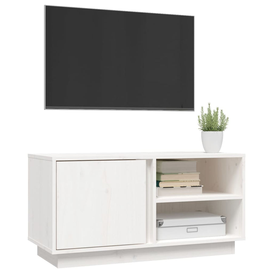 Tv-Meubel 80X35X40,5 Cm Massief Grenenhout Wit