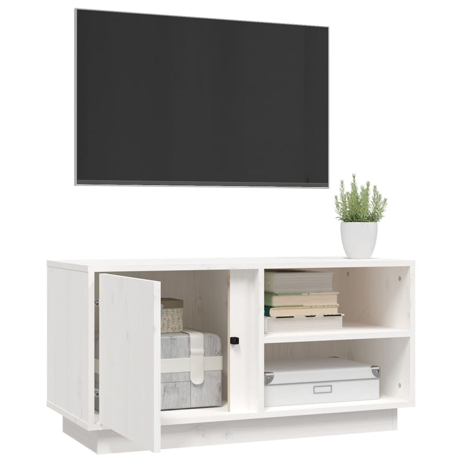 Tv-Meubel 80X35X40,5 Cm Massief Grenenhout Wit