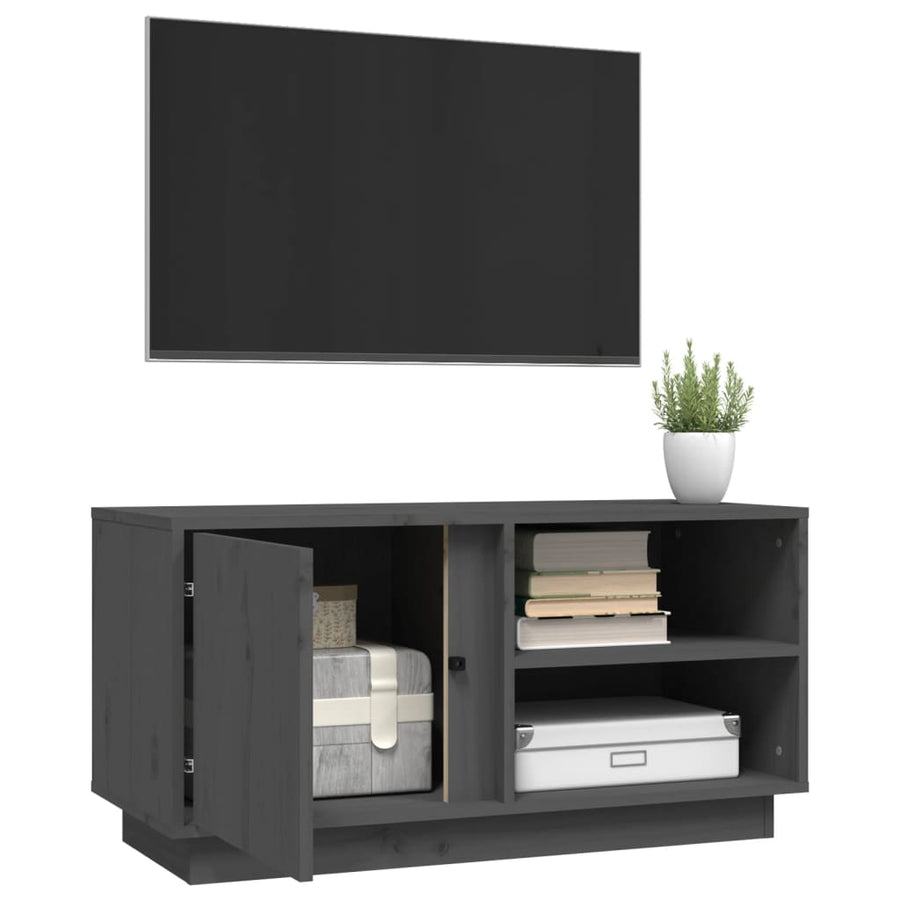 Tv-Meubel 80X35X40,5 Cm Massief Grenenhout Grijs