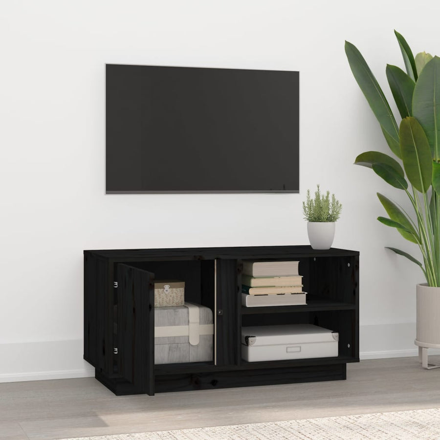Tv-Meubel 80X35X40,5 Cm Massief Grenenhout Zwart