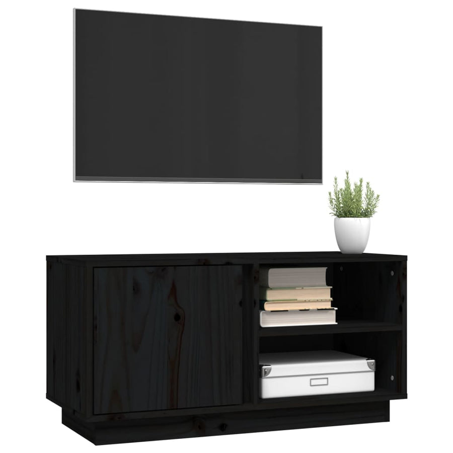 Tv-Meubel 80X35X40,5 Cm Massief Grenenhout Zwart