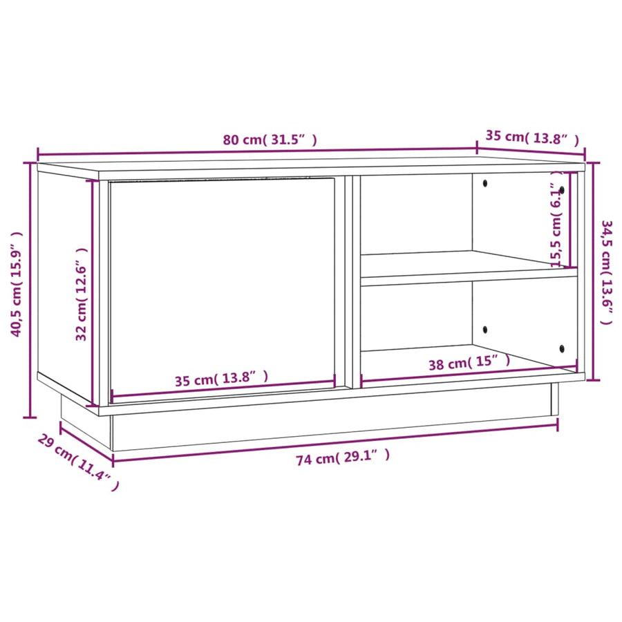 Tv-Meubel 80X35X40,5 Cm Massief Grenenhout Zwart