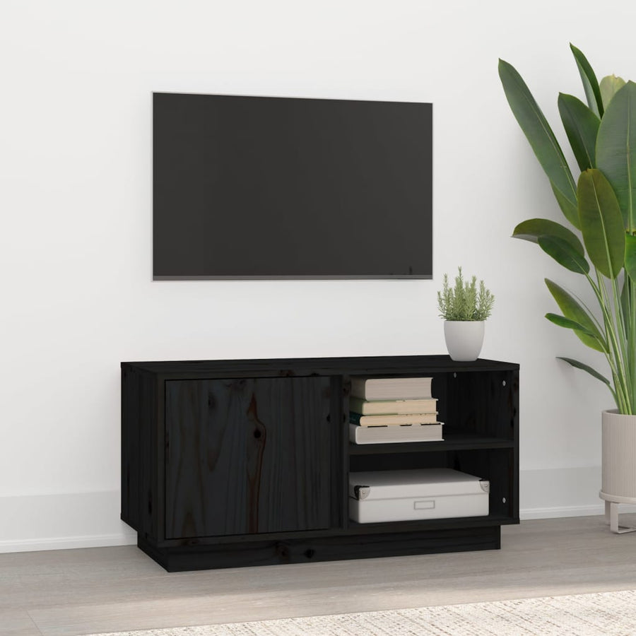 Tv-Meubel 80X35X40,5 Cm Massief Grenenhout Zwart